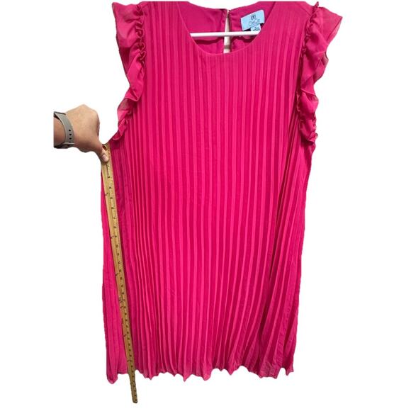 CECE Ruffle Pleated Shift Dress Womens Size 1X Bright Rose Lined - Picture 6 of 9